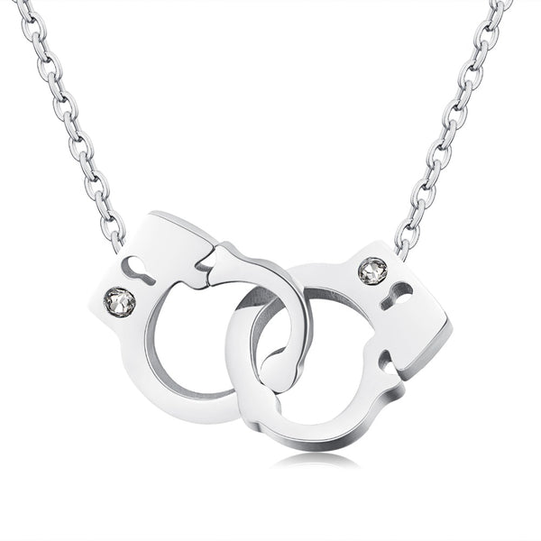 Silver/ Rose Gold Stainless Steel Double Handcuffs Design Necklace Pendant 18''