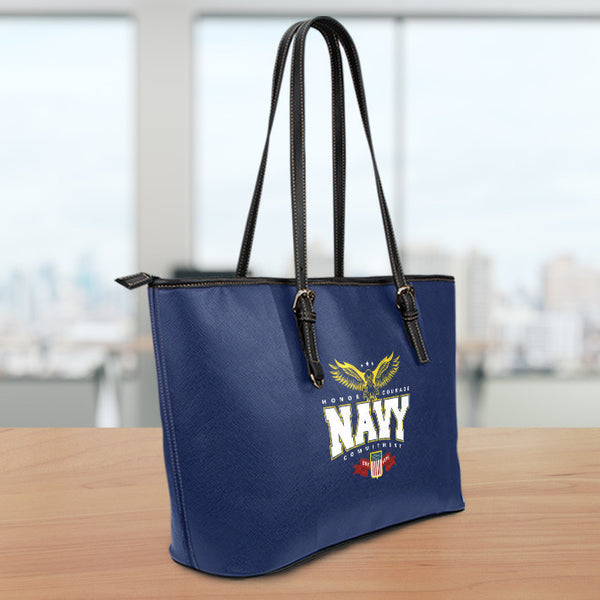 Navy Small Leather Tote Bag