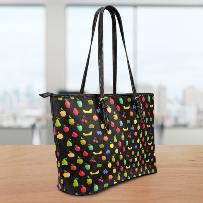 Bitmap Fruit Small Leather Tote Bag