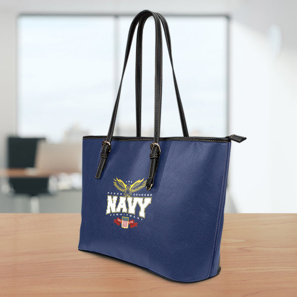 Navy Small Leather Tote Bag